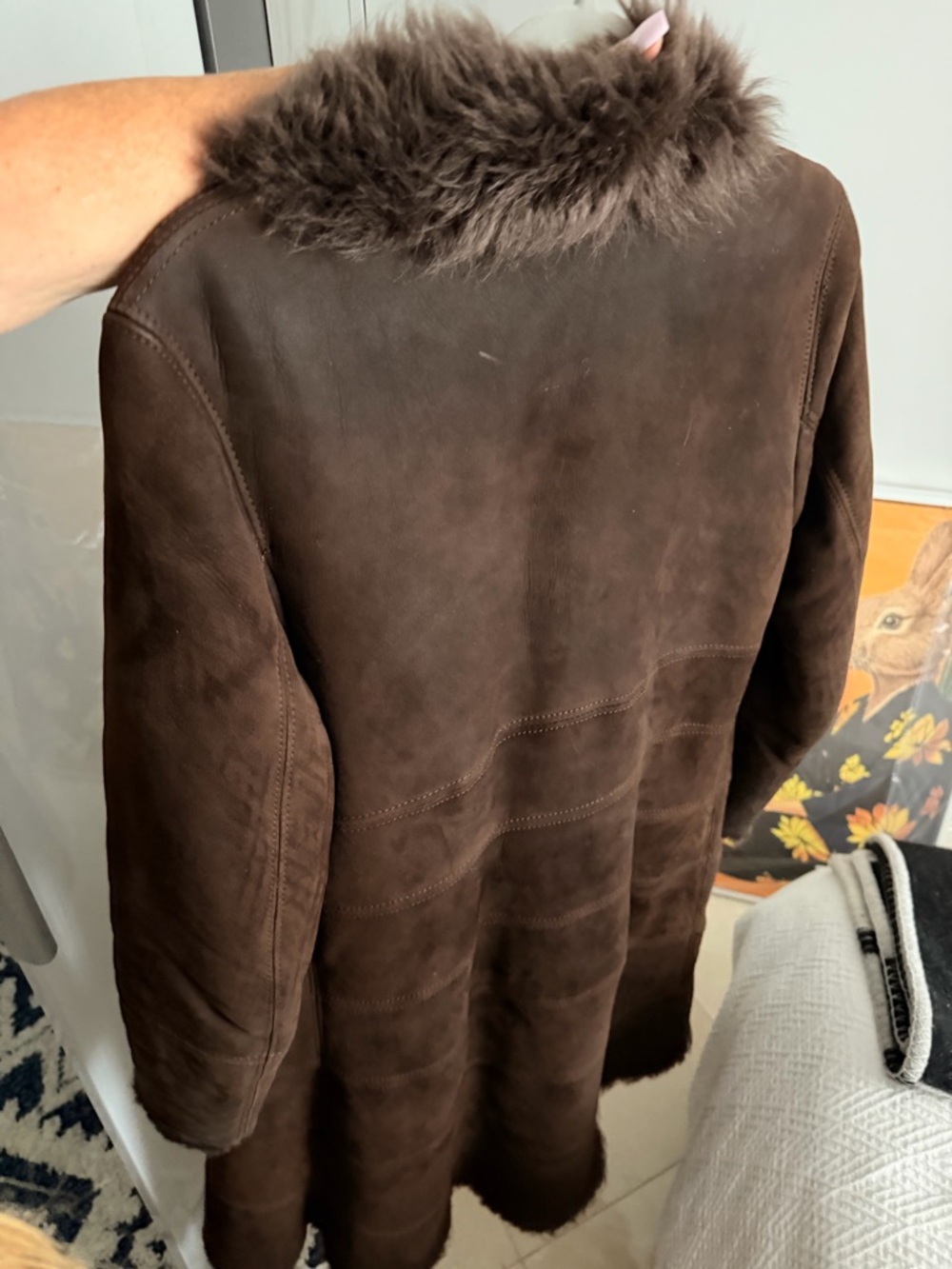 Plein Sud Dark Brown Shearling-Trim Trench Coat